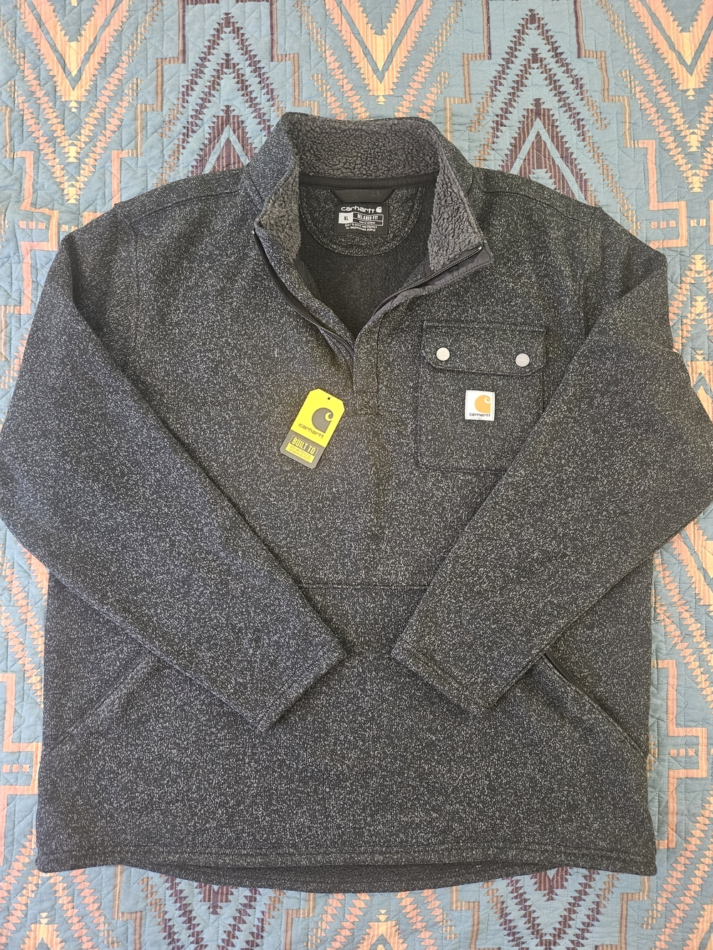 Carhartt Men’s Charcoal Heather Quarter-Zip Pullover with Chest Pocket